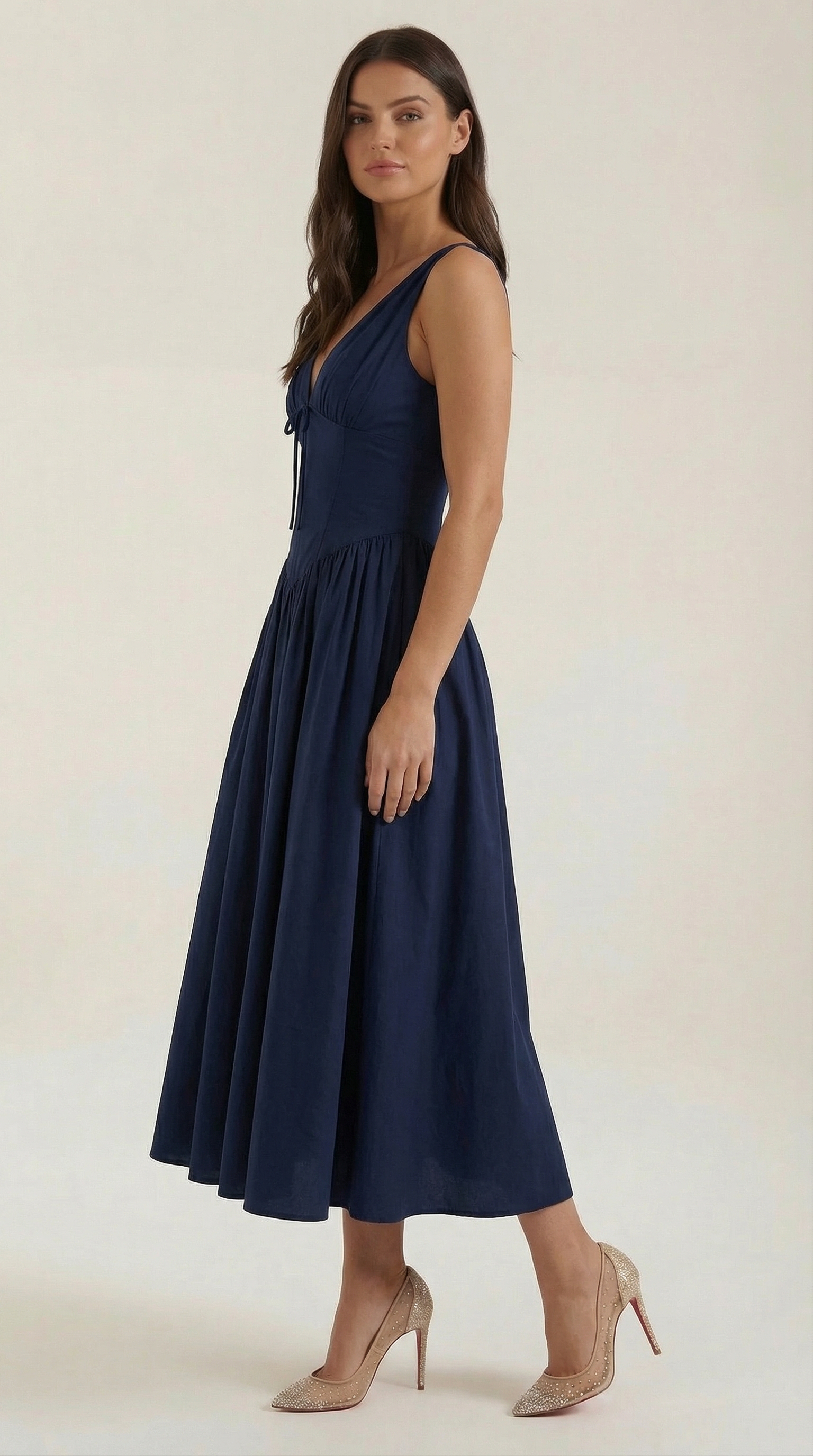 Elegant midi plunge-neck dress for women | Cassiopeia -2