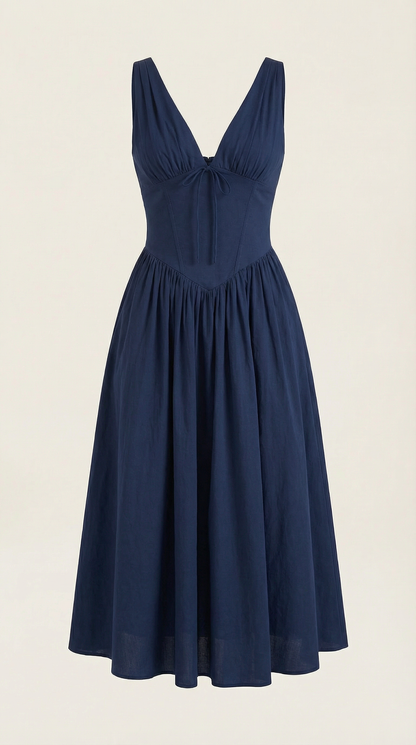 Elegant midi plunge-neck dress for women | Cassiopeia -5