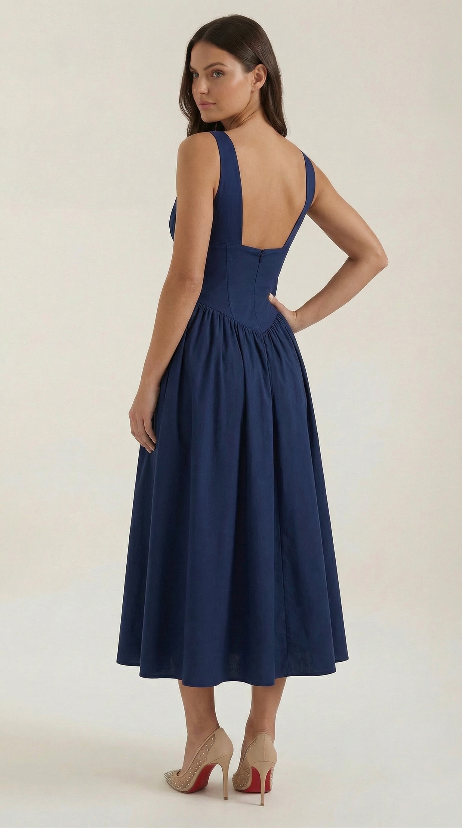Elegant midi plunge-neck dress for women | Cassiopeia -4