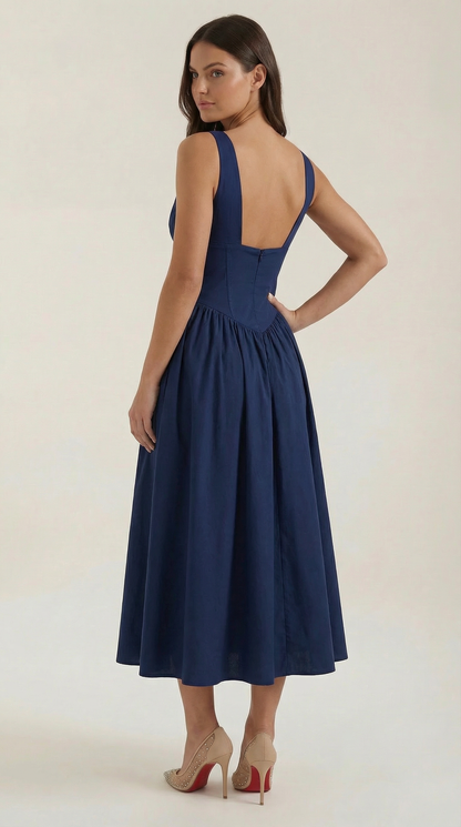 Elegant midi plunge-neck dress for women | Cassiopeia -4