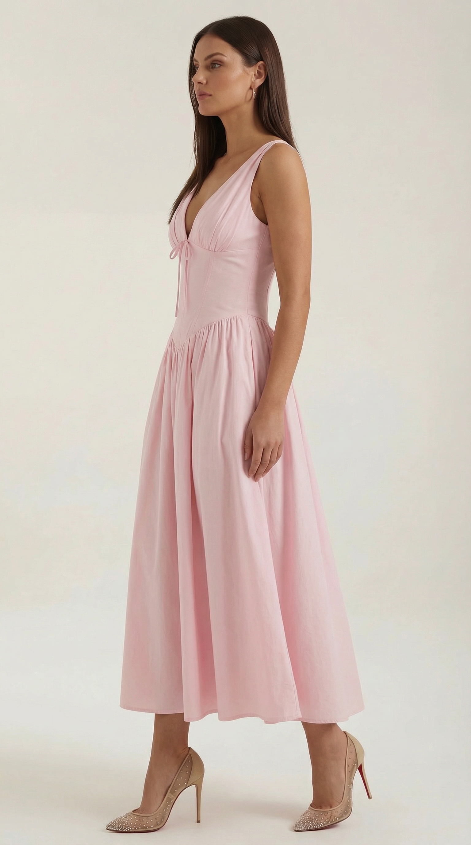 Elegant midi plunge-neck dress for women | Cassiopeia -17