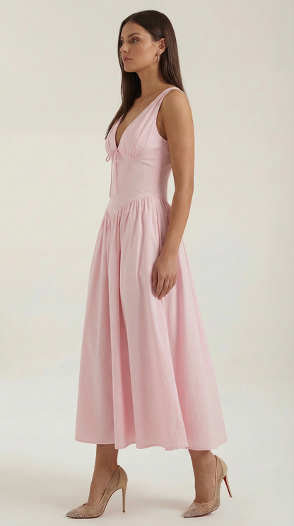 Elegant midi plunge-neck dress for women | Cassiopeia -17