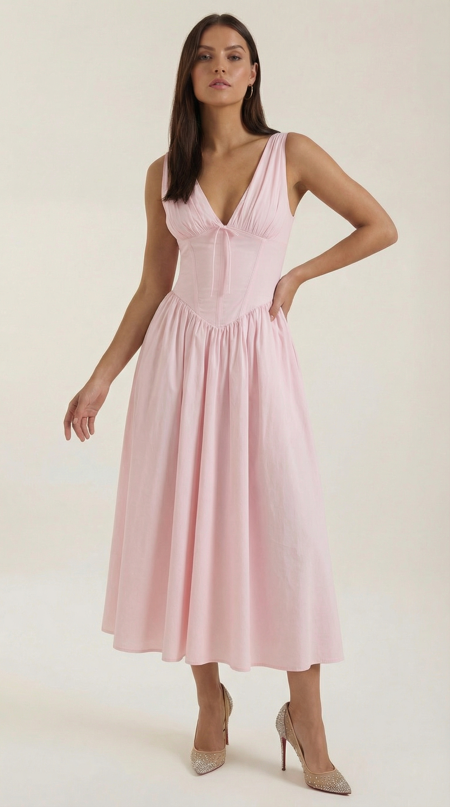 Elegant midi plunge-neck dress for women | Cassiopeia -16