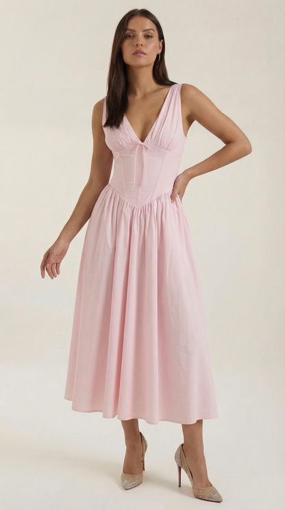 Elegant midi plunge-neck dress for women | Cassiopeia -16