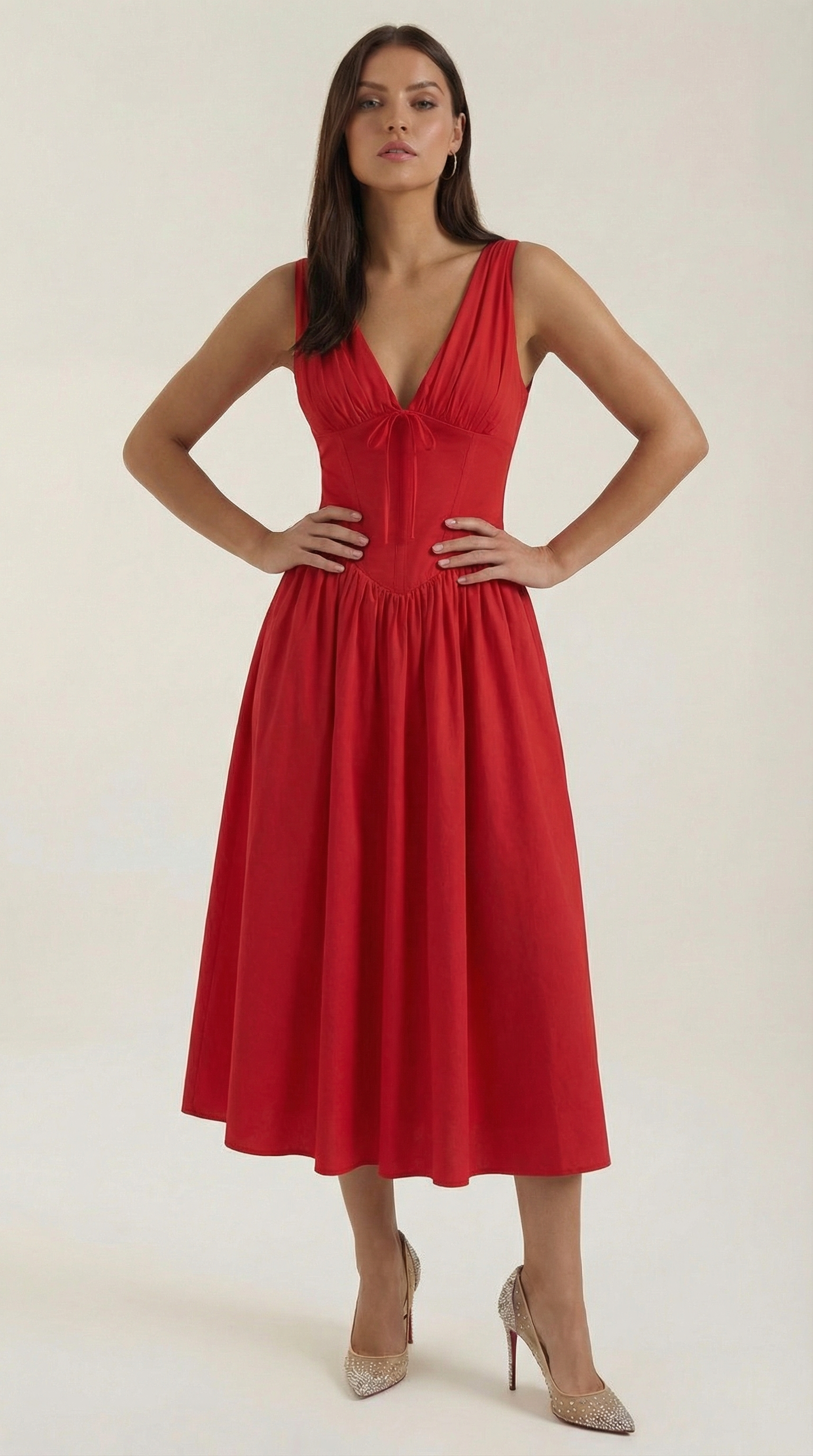 Elegant midi plunge-neck dress for women | Cassiopeia -26