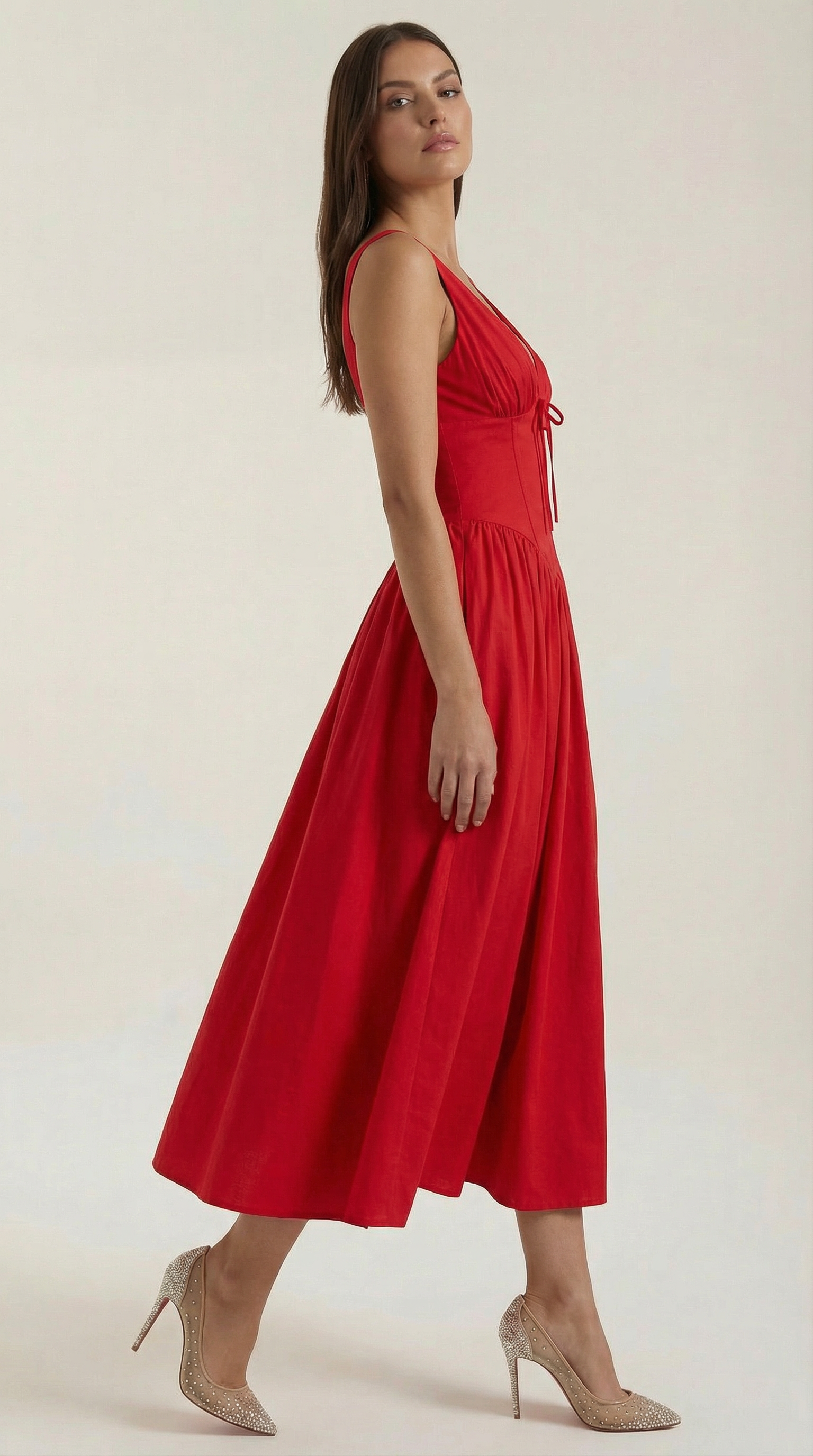 Elegant midi plunge-neck dress for women | Cassiopeia -27