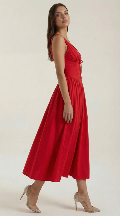 Elegant midi plunge-neck dress for women | Cassiopeia -27