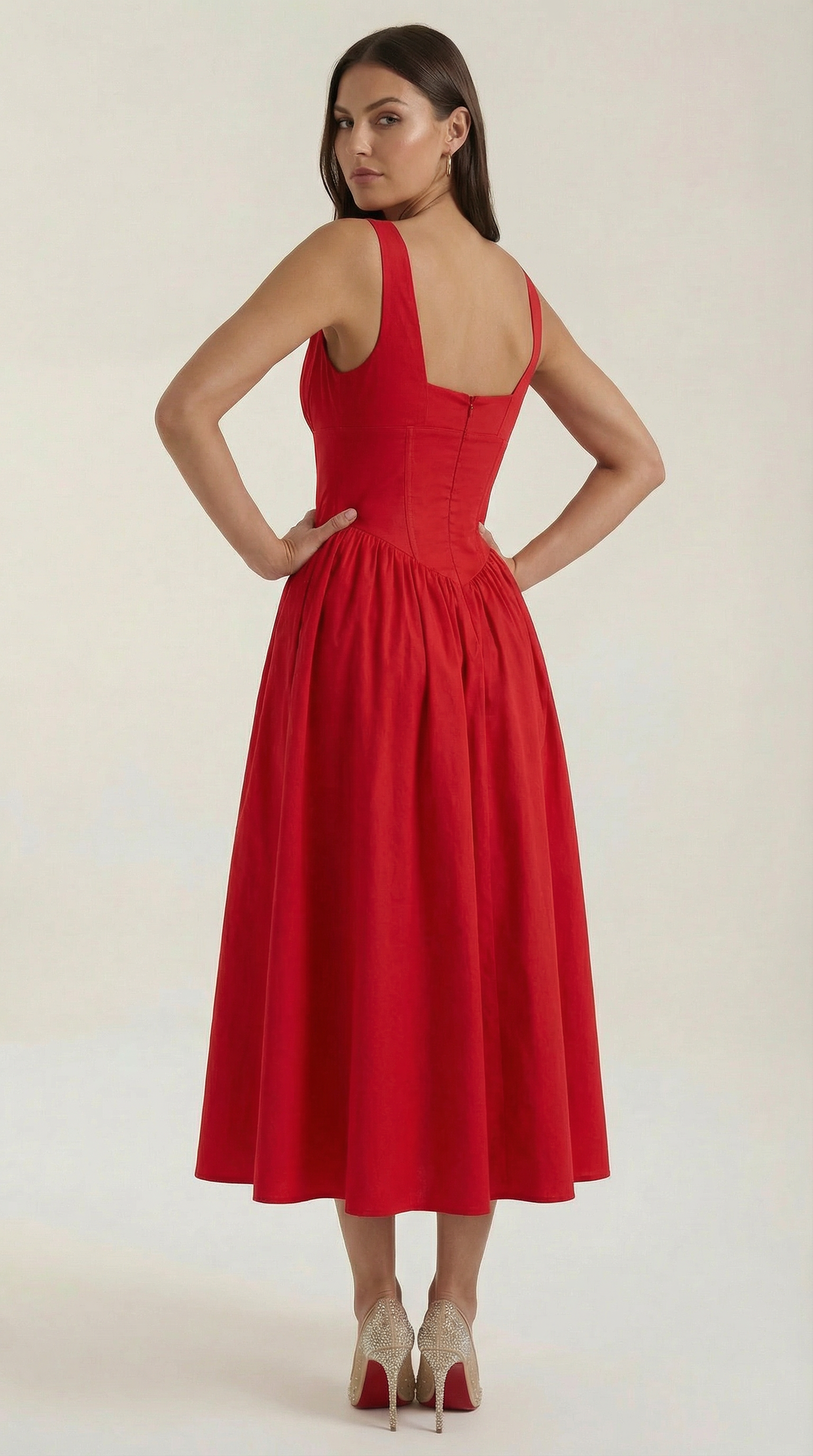 Elegant midi plunge-neck dress for women | Cassiopeia -29