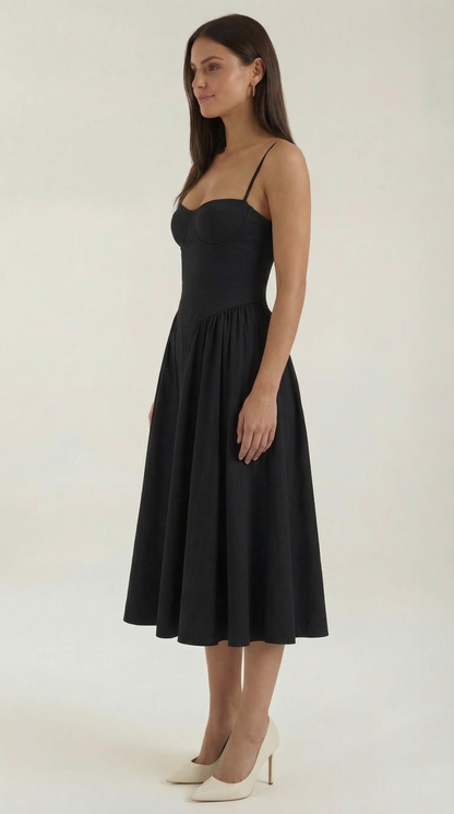 Elegant corset-detail midi dress for women | Odette -7