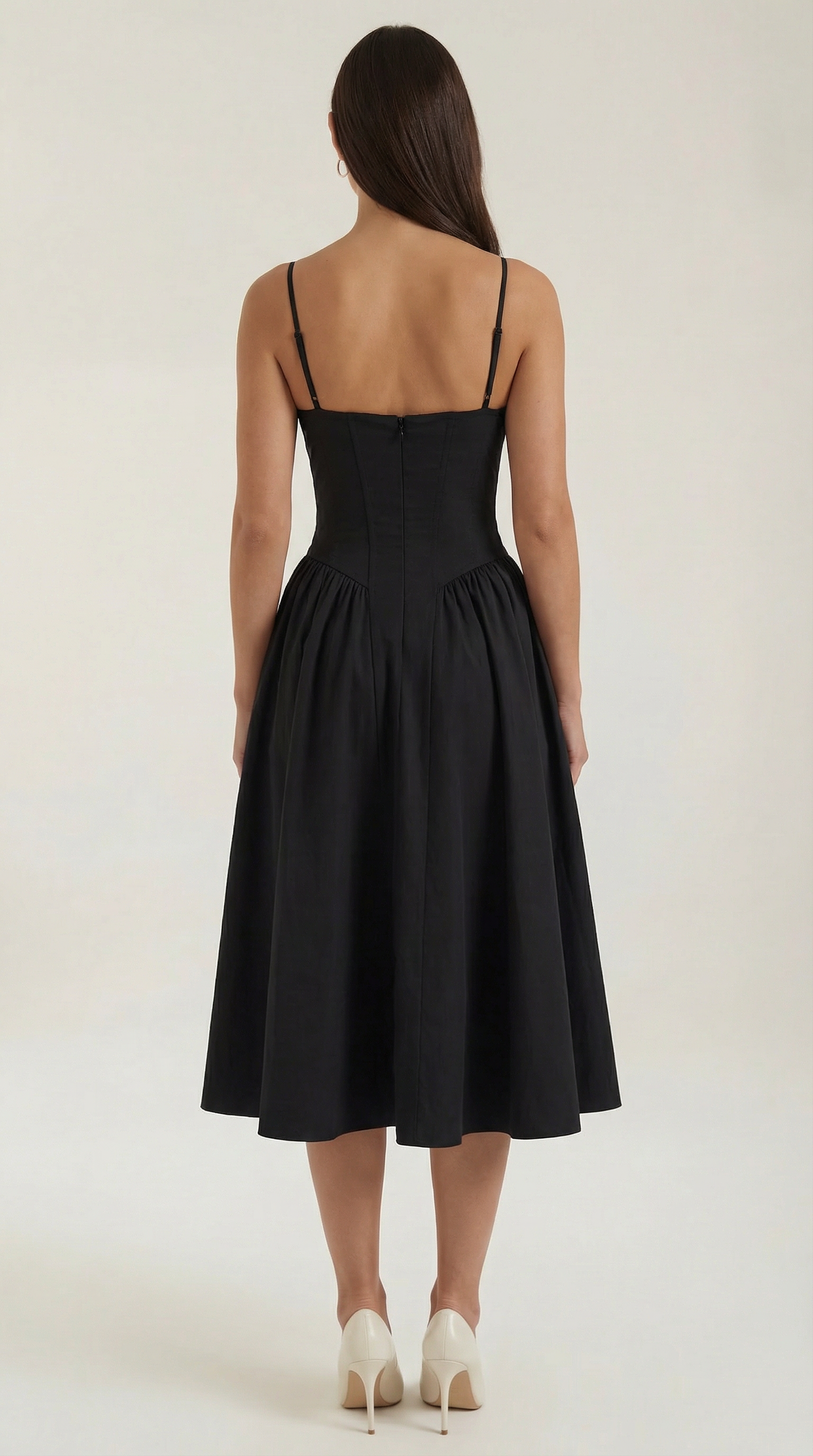 Elegant corset-detail midi dress for women | Odette -9
