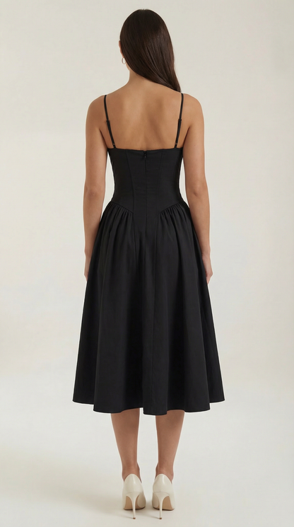 Elegant corset-detail midi dress for women | Odette -9