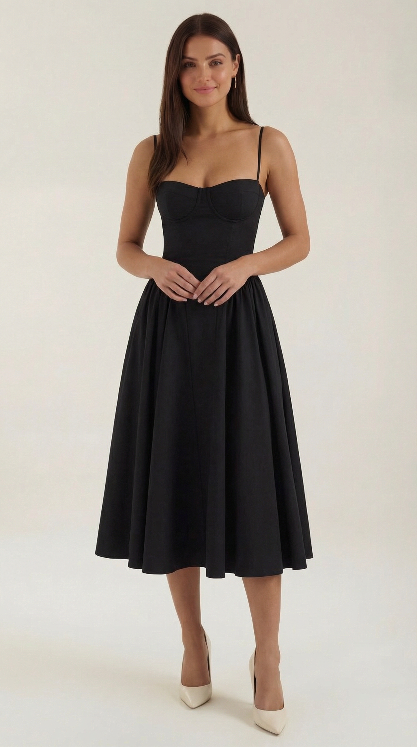 Elegant corset-detail midi dress for women | Odette -6