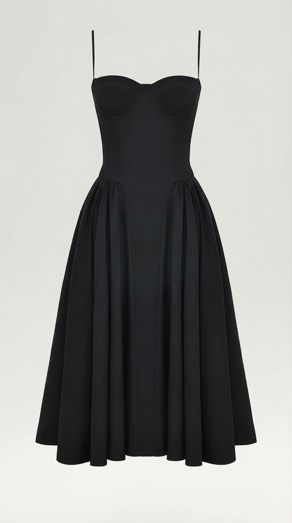 Elegant corset-detail midi dress for women | Odette -10