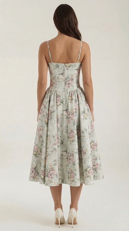 Elegant corset-detail midi dress for women | Odette -4