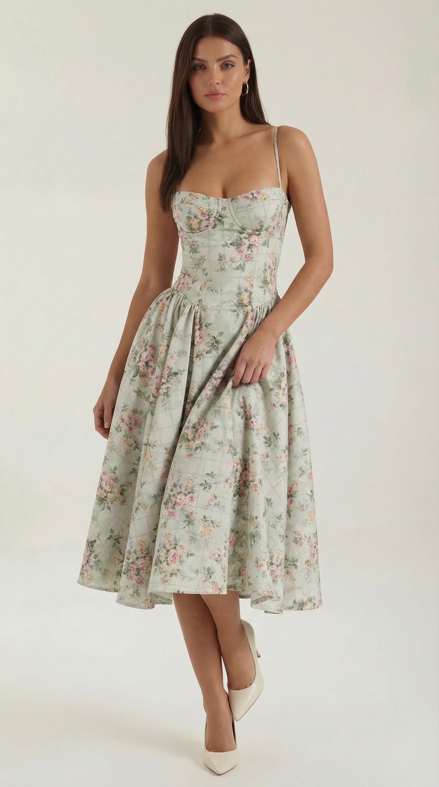 Elegant corset-detail midi dress for women | Odette -1