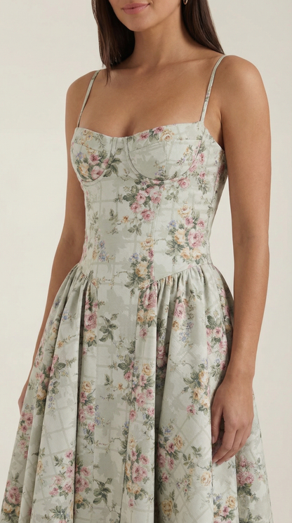 Elegant corset-detail midi dress for women | Odette -3
