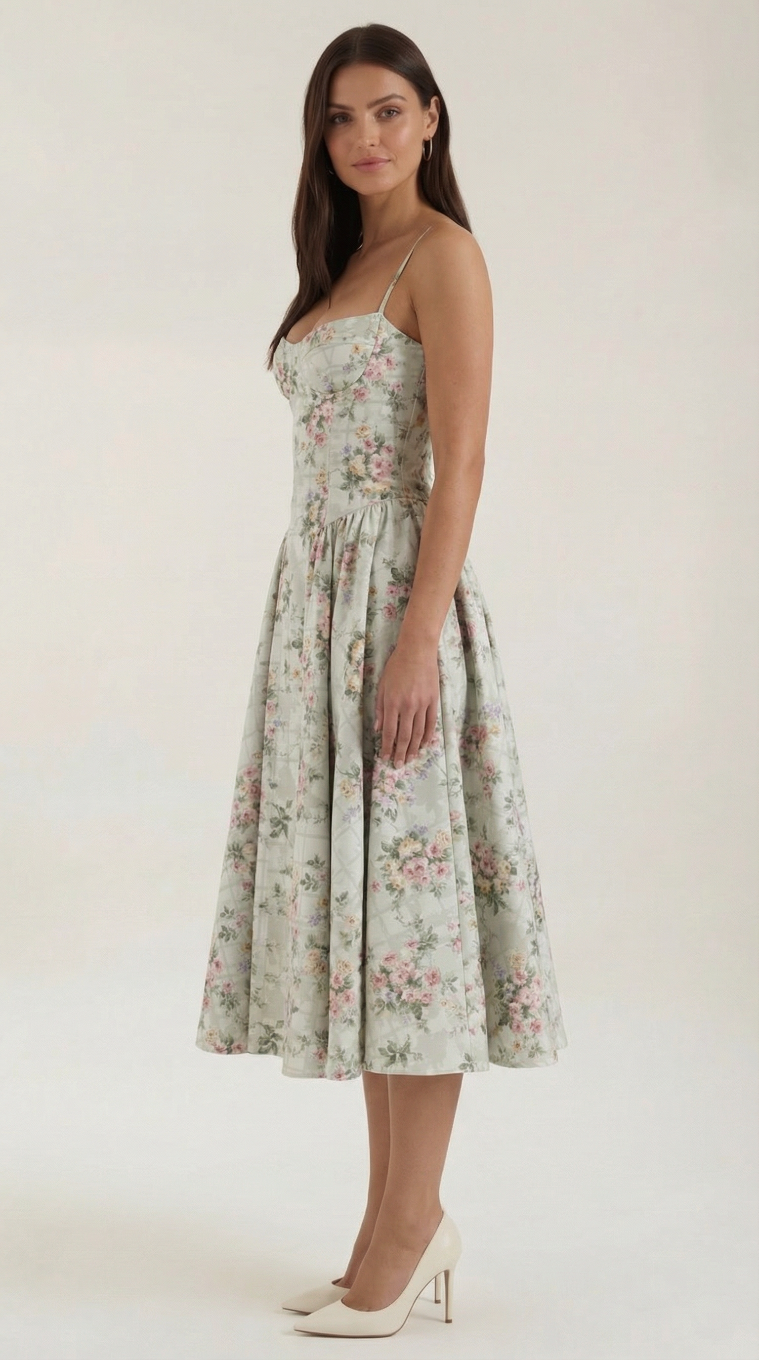 Elegant corset-detail midi dress for women | Odette -2