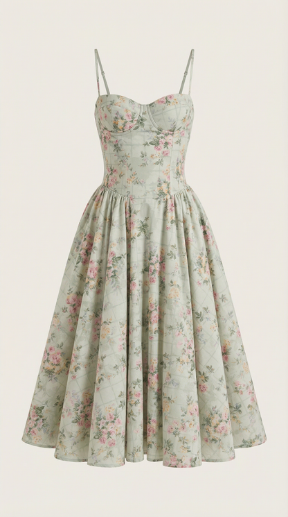 Elegant corset-detail midi dress for women | Odette -5