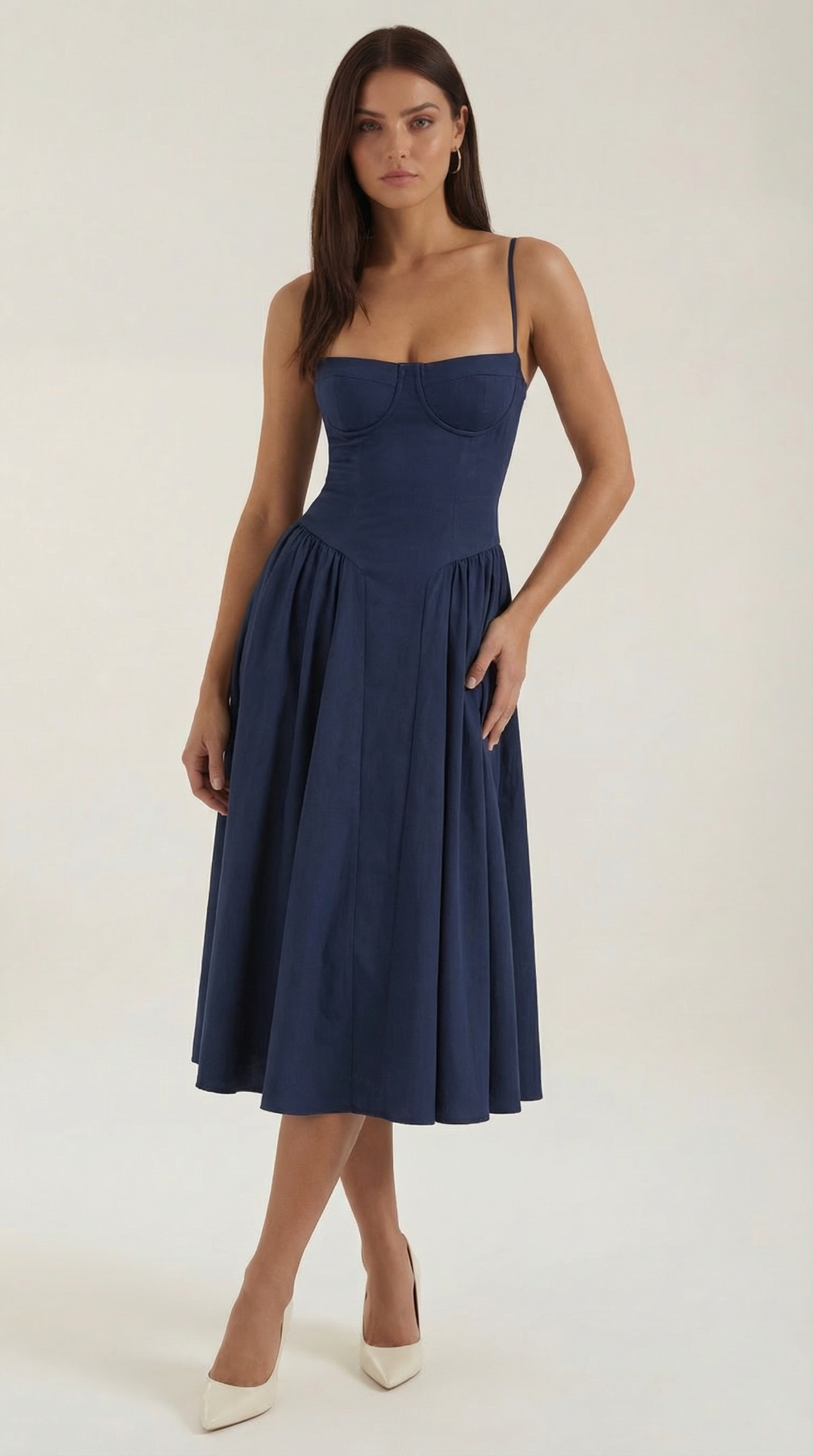 Elegant corset-detail midi dress for women | Odette -16