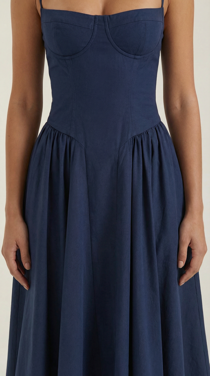 Elegant corset-detail midi dress for women | Odette -18