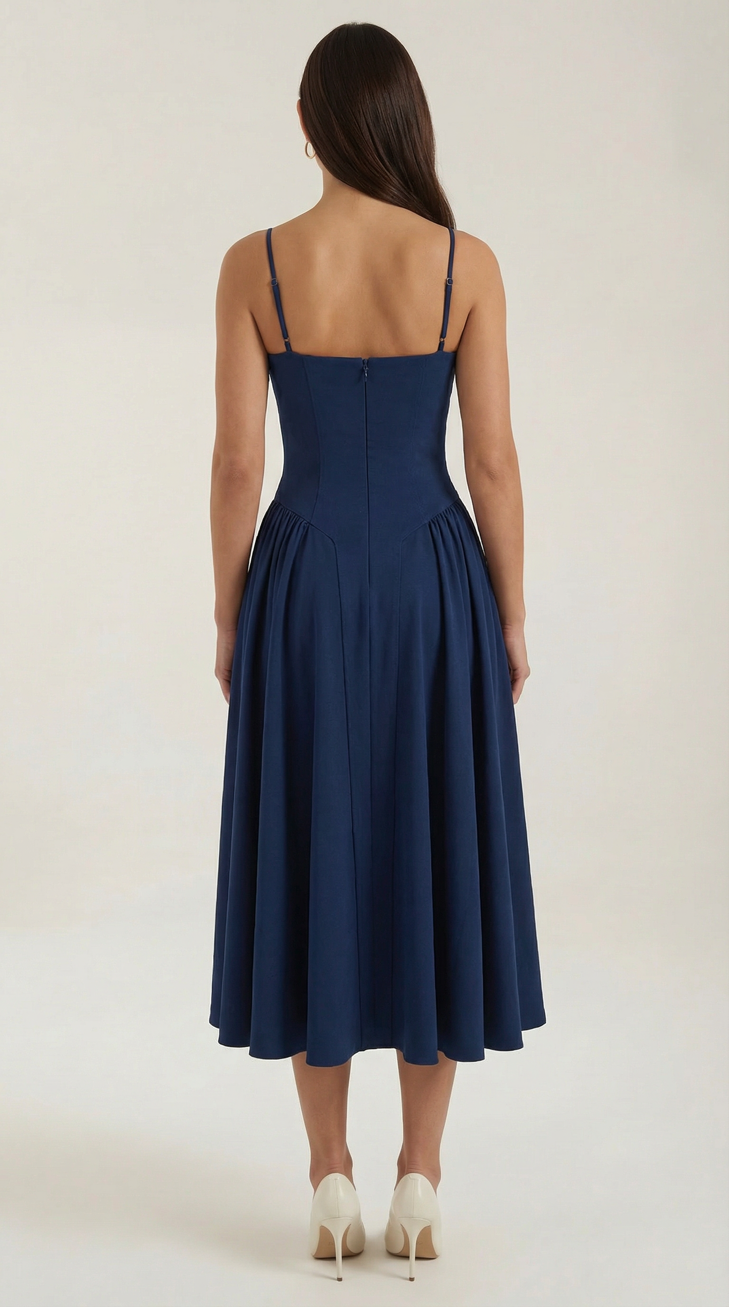 Elegant corset-detail midi dress for women | Odette -19