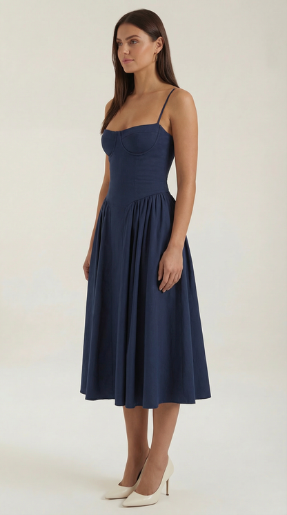Elegant corset-detail midi dress for women | Odette -17
