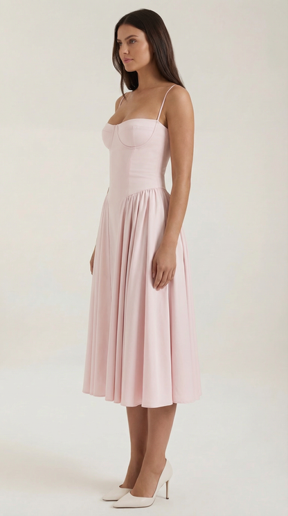 Elegant corset-detail midi dress for women | Odette -27