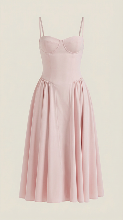 Elegant corset-detail midi dress for women | Odette -30