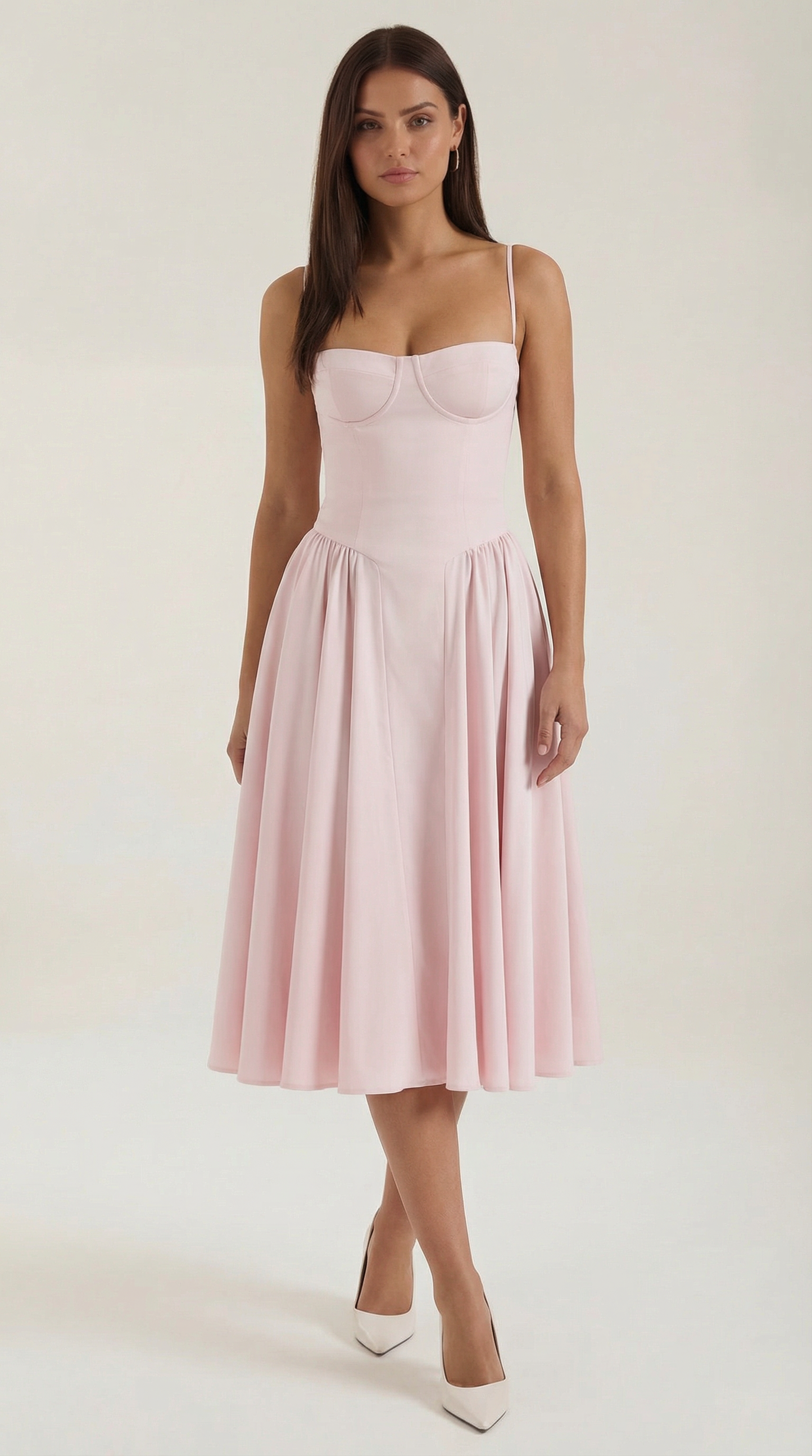 Elegant corset-detail midi dress for women | Odette -26