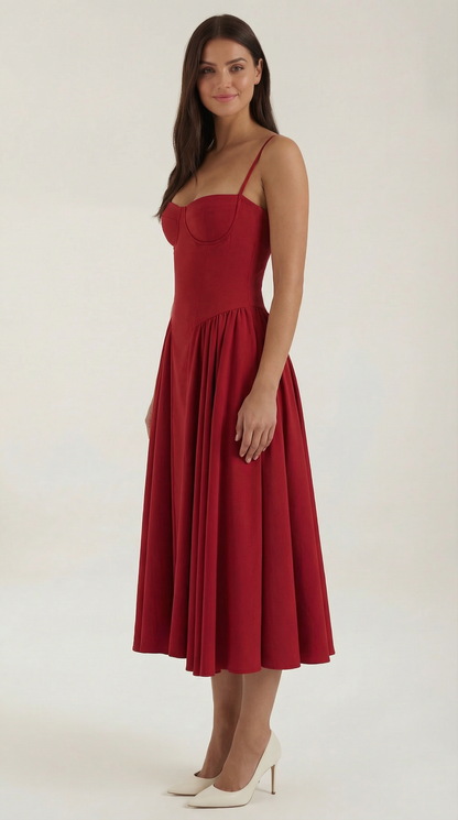 Elegant corset-detail midi dress for women | Odette -22