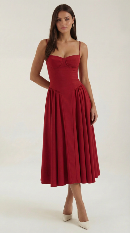 Elegant corset-detail midi dress for women | Odette -21