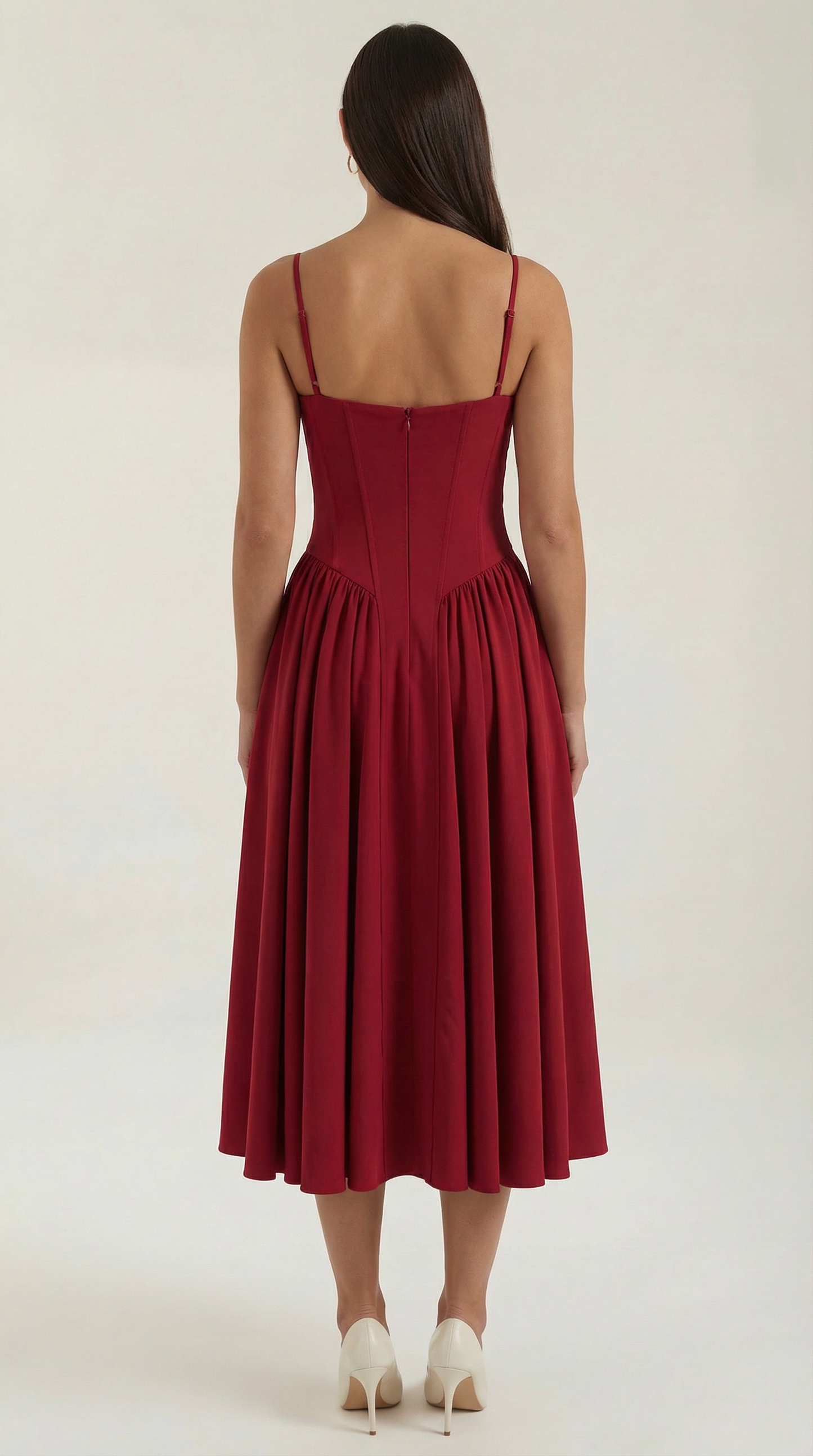 Elegant corset-detail midi dress for women | Odette -24