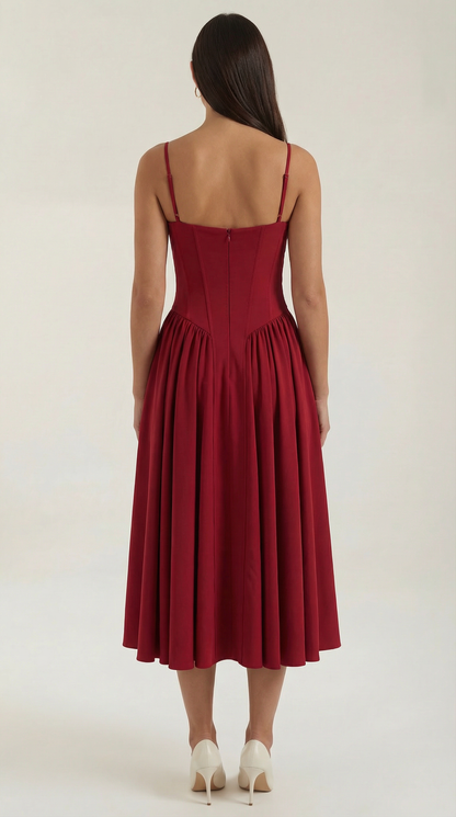 Elegant corset-detail midi dress for women | Odette -24