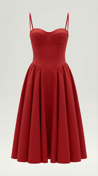 Elegant corset-detail midi dress for women | Odette -25