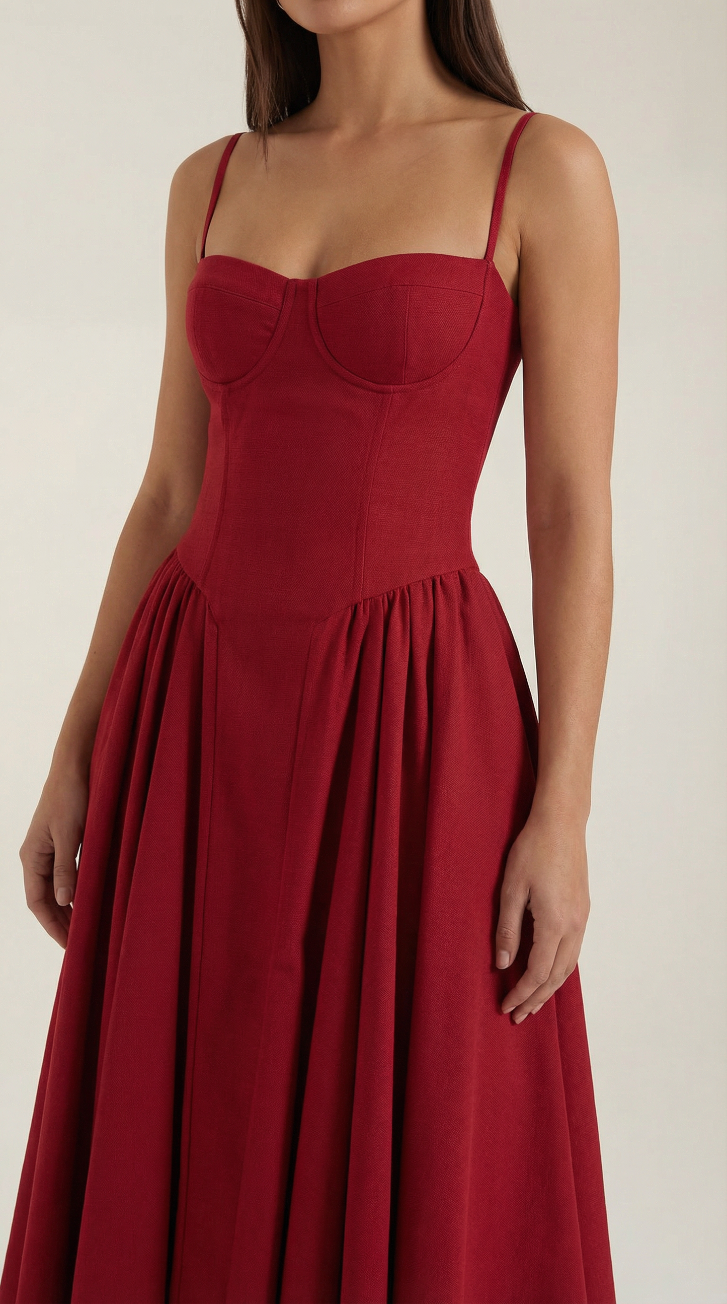 Elegant corset-detail midi dress for women | Odette -23