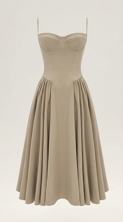 Elegant corset-detail midi dress for women | Odette -35