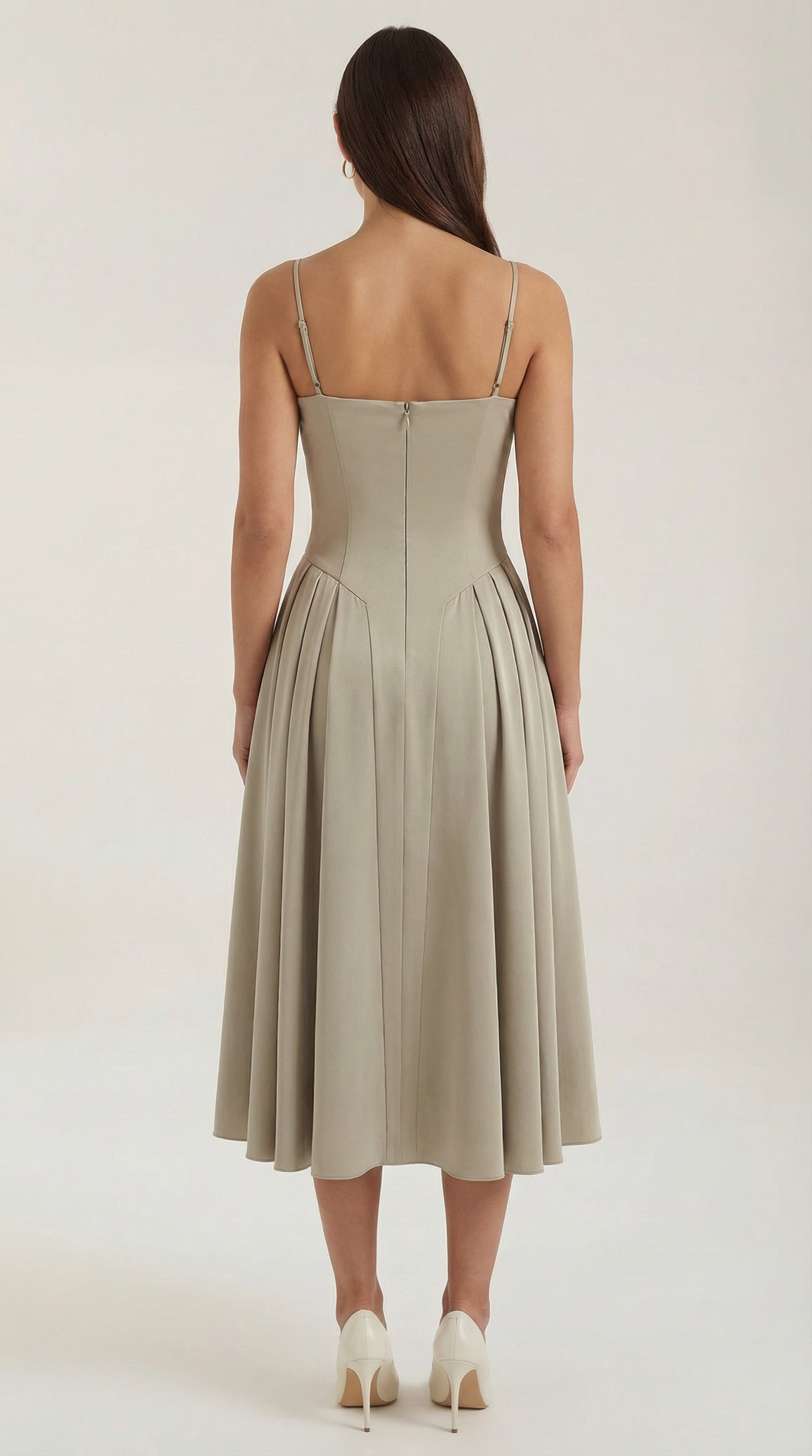 Elegant corset-detail midi dress for women | Odette -34