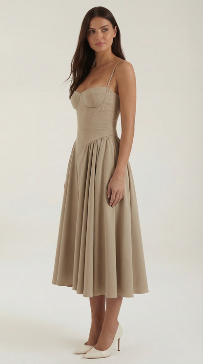 Elegant corset-detail midi dress for women | Odette -32
