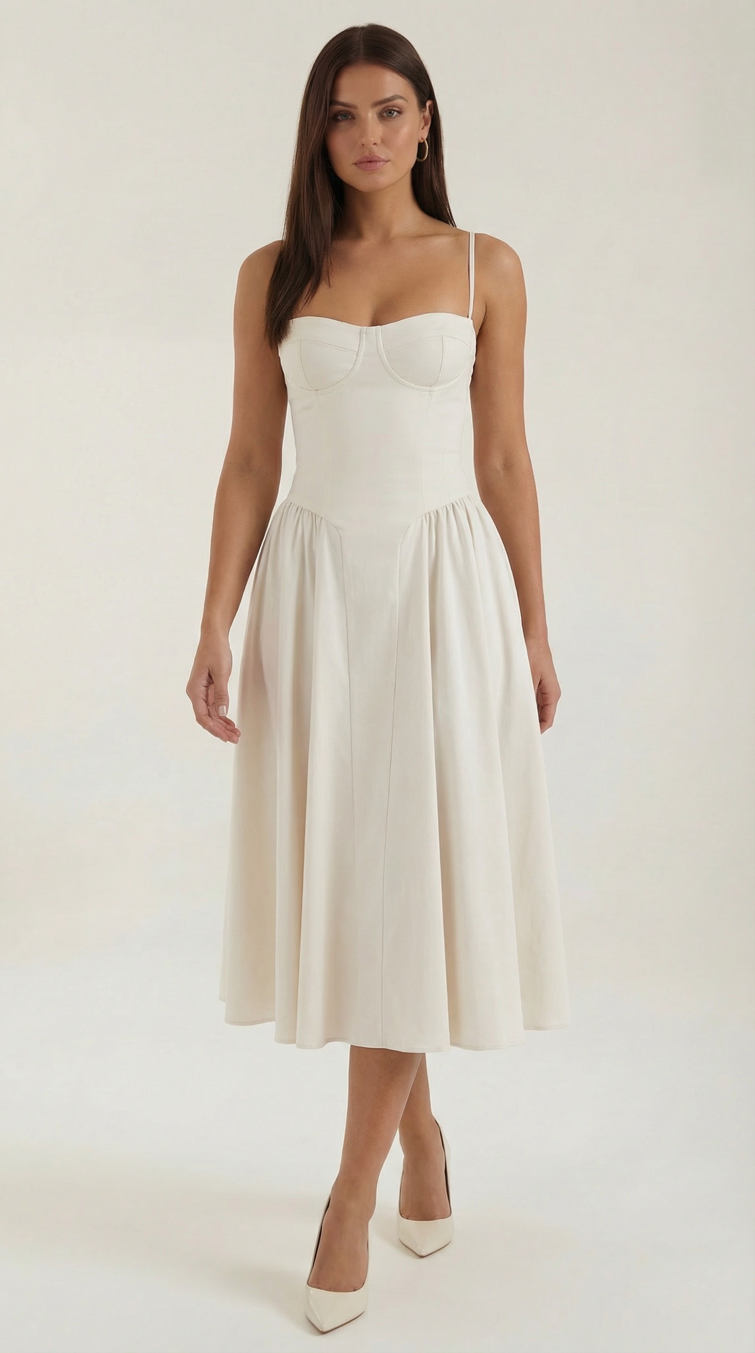 Elegant corset-detail midi dress for women | Odette -11