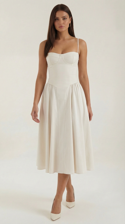 Elegant corset-detail midi dress for women | Odette -11