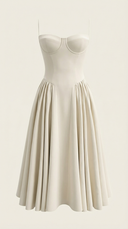 Elegant corset-detail midi dress for women | Odette -15