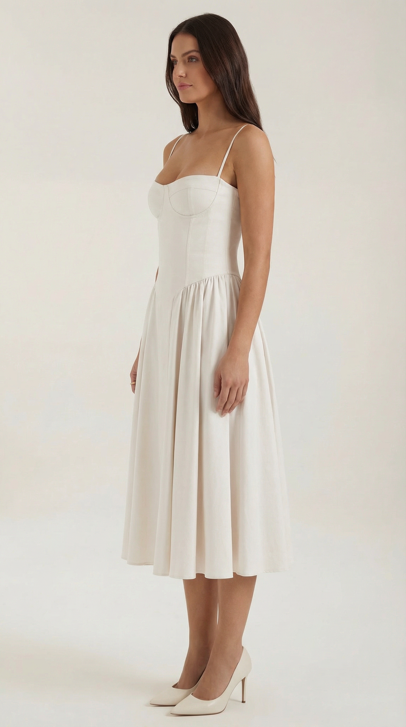 Elegant corset-detail midi dress for women | Odette -12