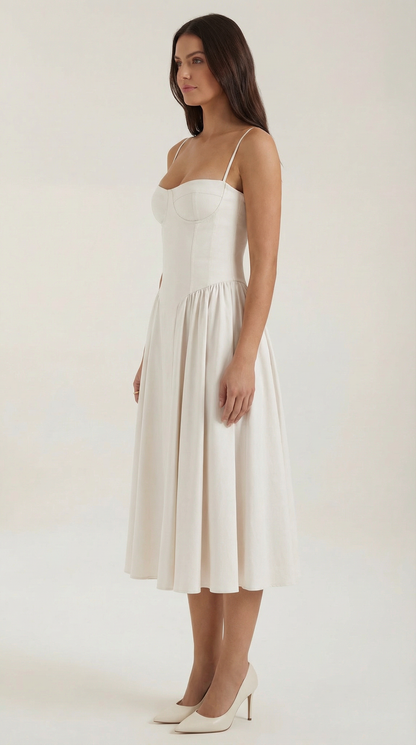 Elegant corset-detail midi dress for women | Odette -12