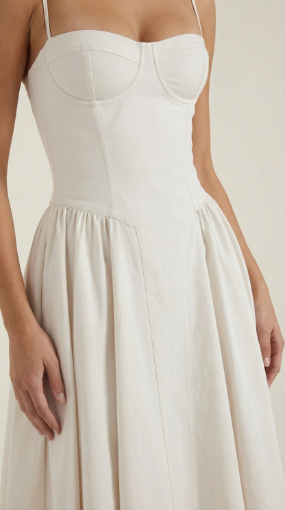 Elegant corset-detail midi dress for women | Odette -13
