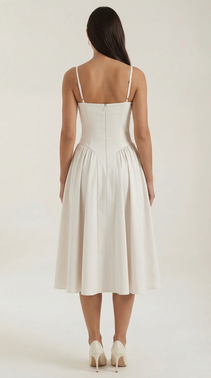 Elegant corset-detail midi dress for women | Odette -14
