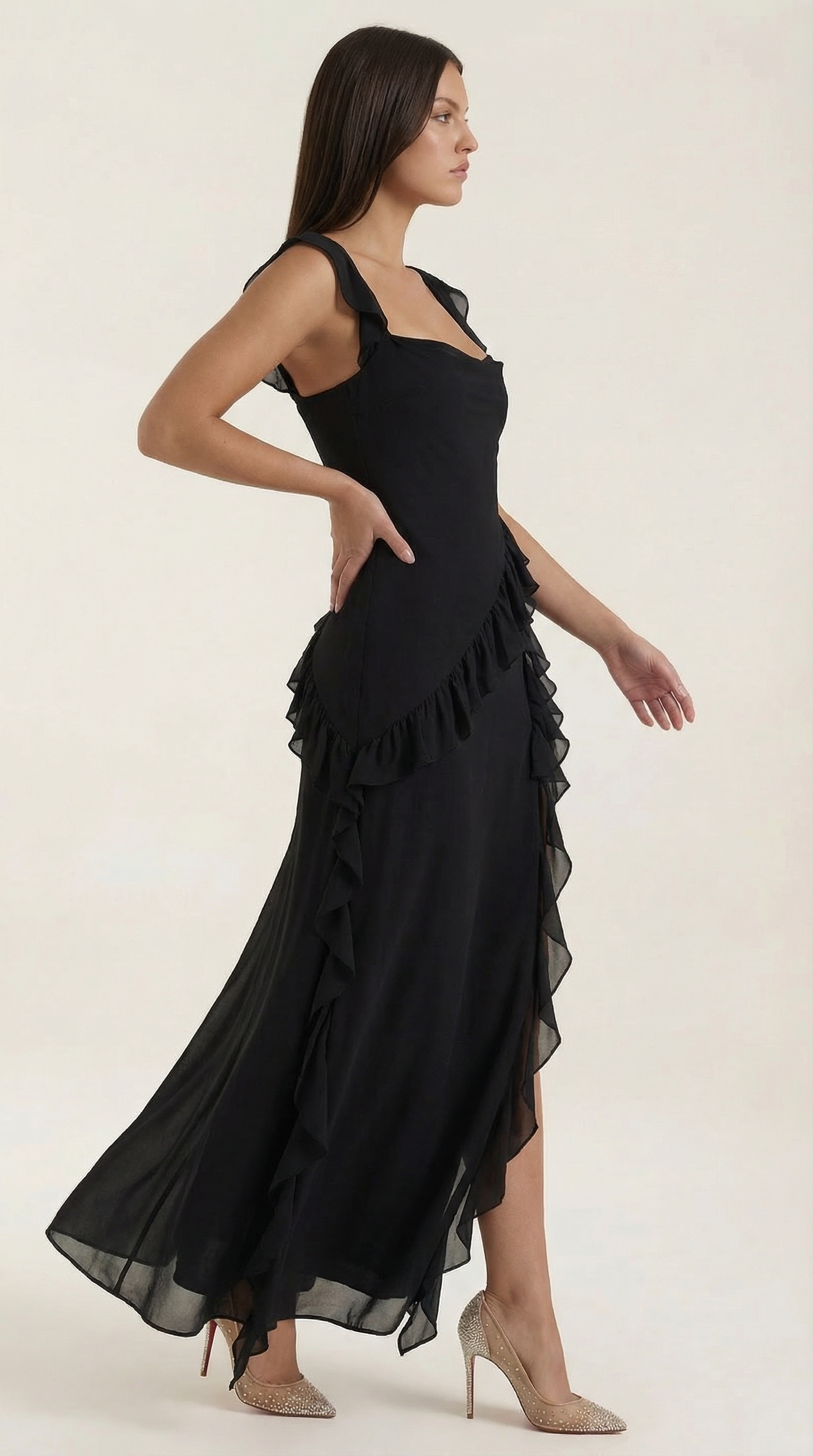 Elegant ruffled maxi dress for women | Susan -27