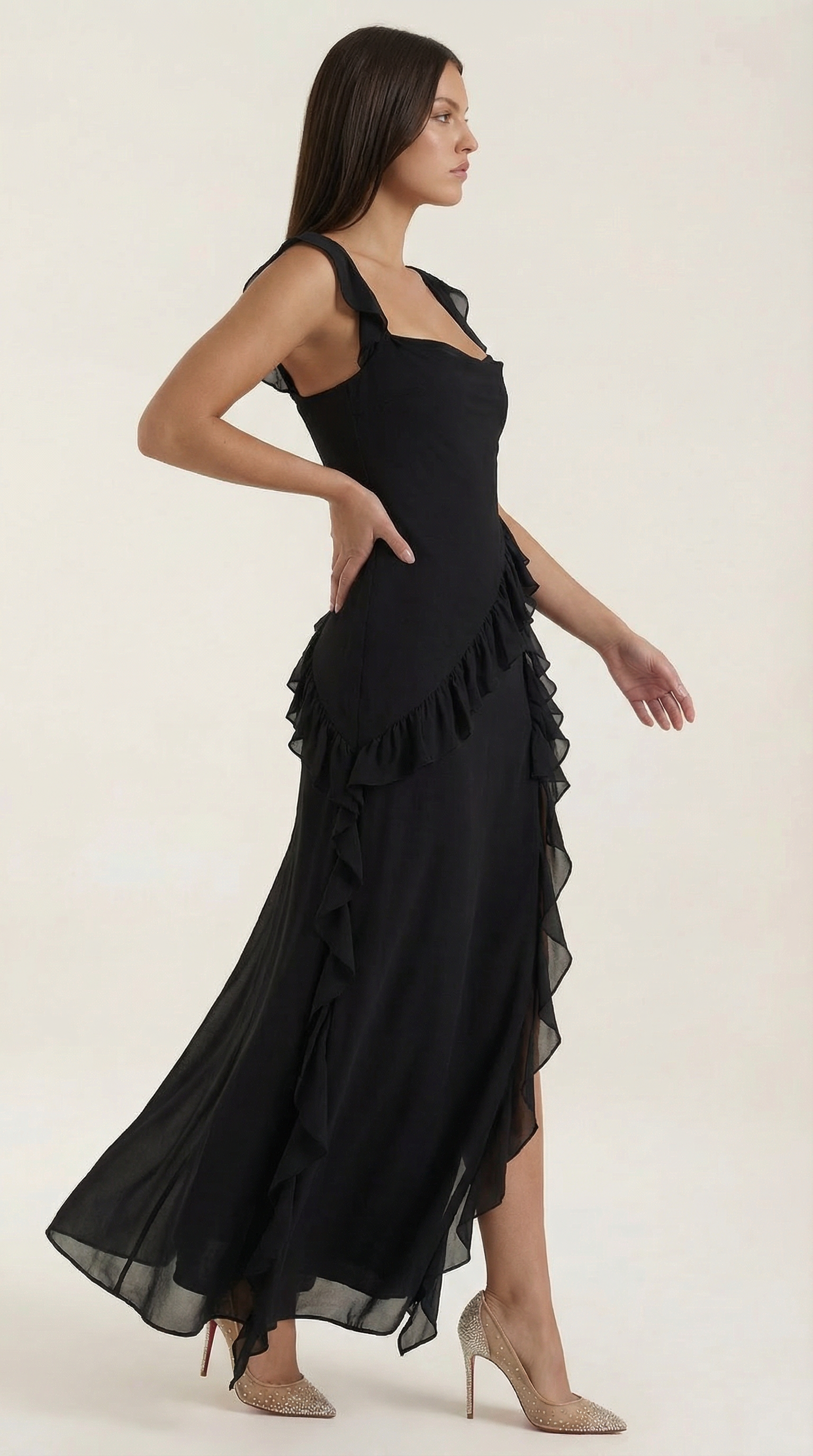 Elegant ruffled maxi dress for women | Susan -27