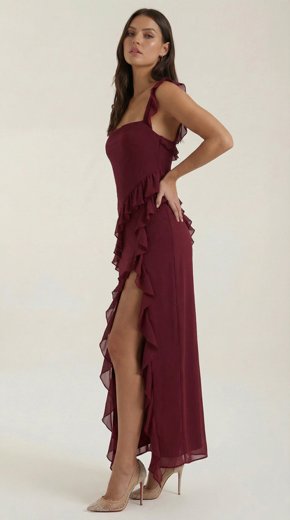 Elegant ruffled maxi dress for women | Susan -17