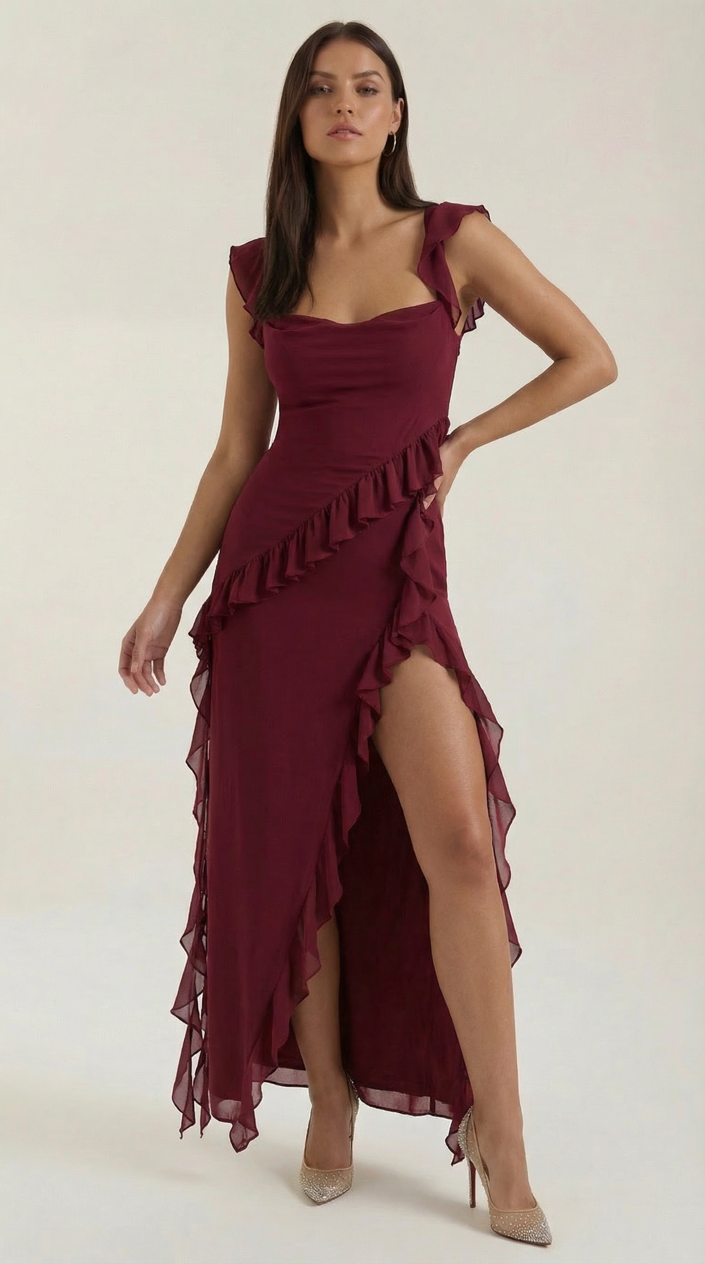Elegant ruffled maxi dress for women | Susan -16
