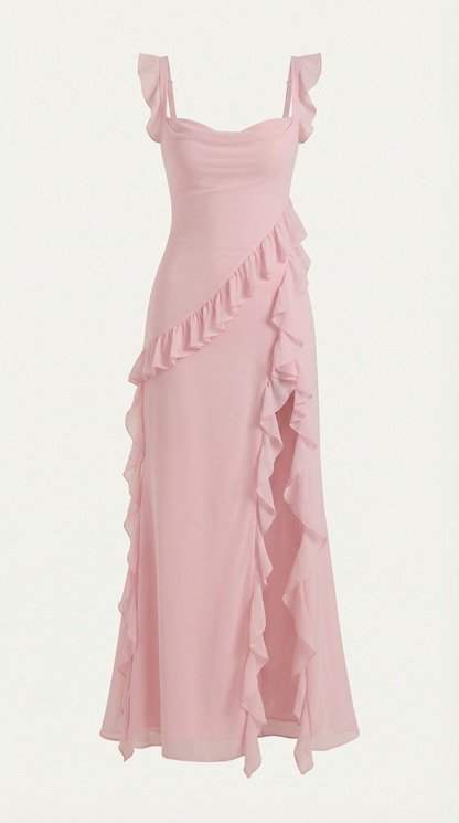 Elegant ruffled maxi dress for women | Susan -25